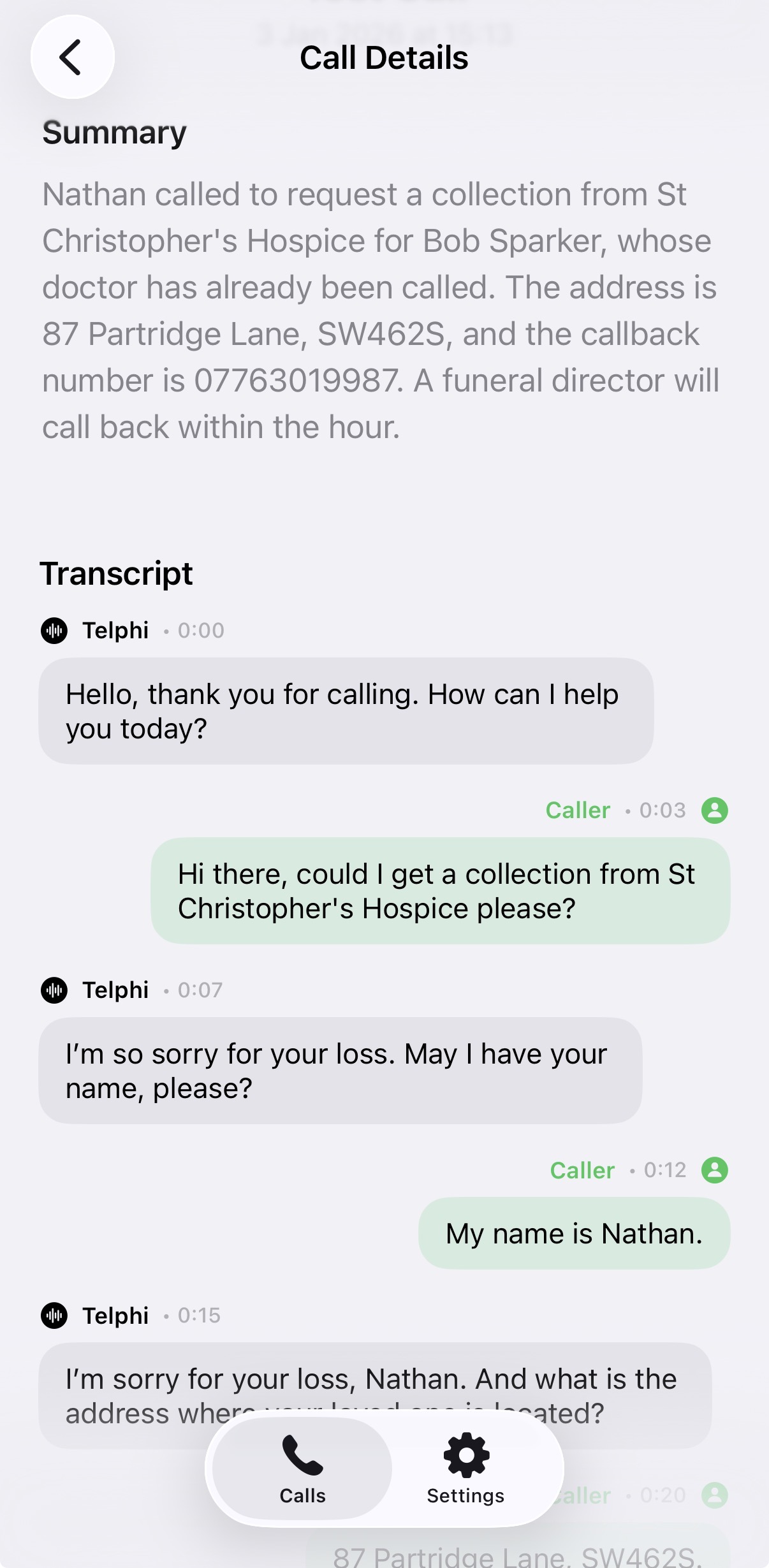 Telphi calls dashboard